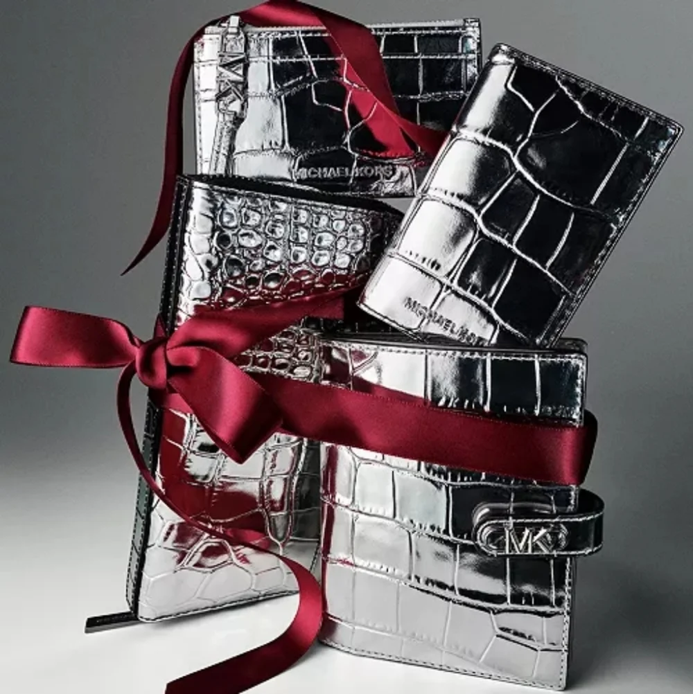 Michael Kors Cocktail Silver Metallic Leather Shoulder Pochette Bag